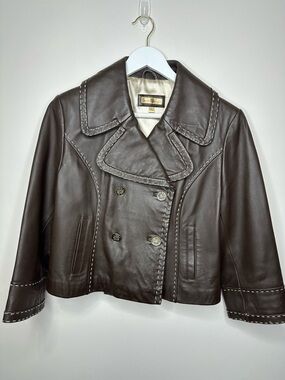 Wilsons Leather Dark Brown Double-Breasted Leather Jacket large